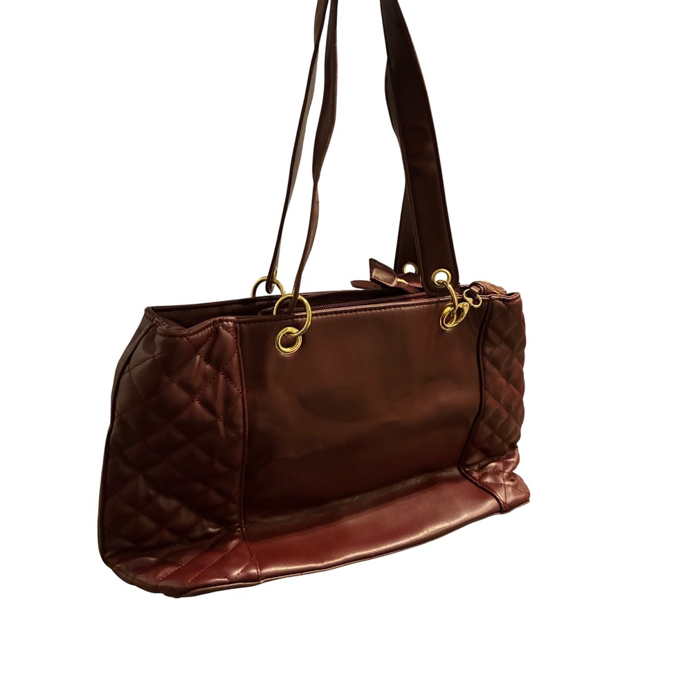 Bueno Burgundy Quilted Shoulder Bag Faux LeatherTassel Tote Maroon Gold Hardware